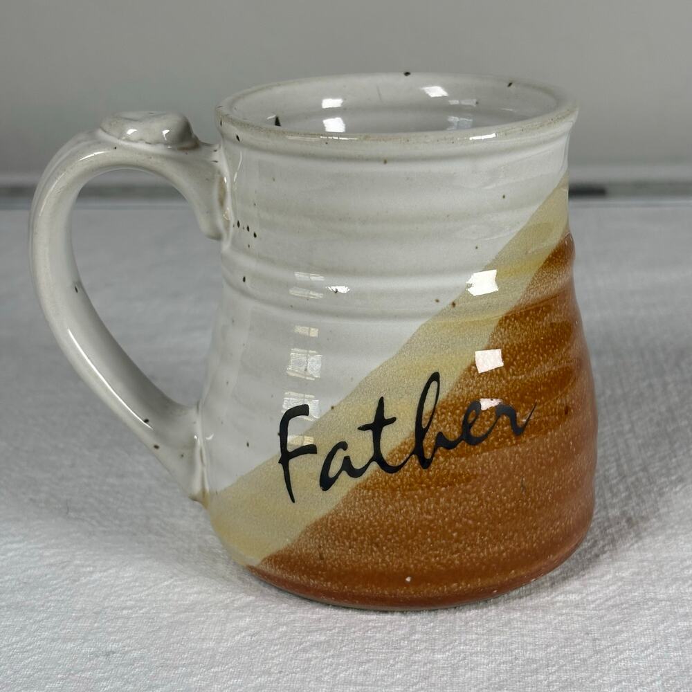 Vintage Clay In Mind Father Hand Thrown Stoneware Belly Mug Thumb Rest 1980s